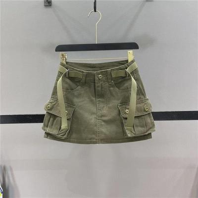 Damen Khaki High-Waist A-Linien Jeansrock – Schlankmachend, Retro, Sommerrock mit Anti-Expositions-Futter