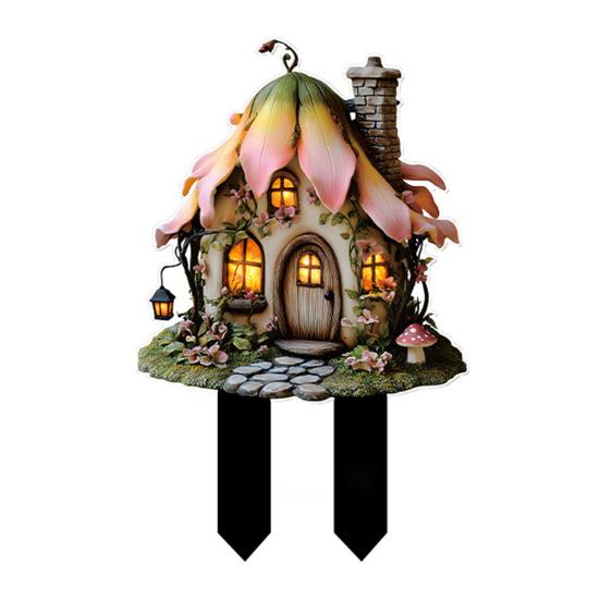 Elf Hut Garden Fairy Tale Cute Mushroom Stake 2D Acrylic Cabin Decoration House A
