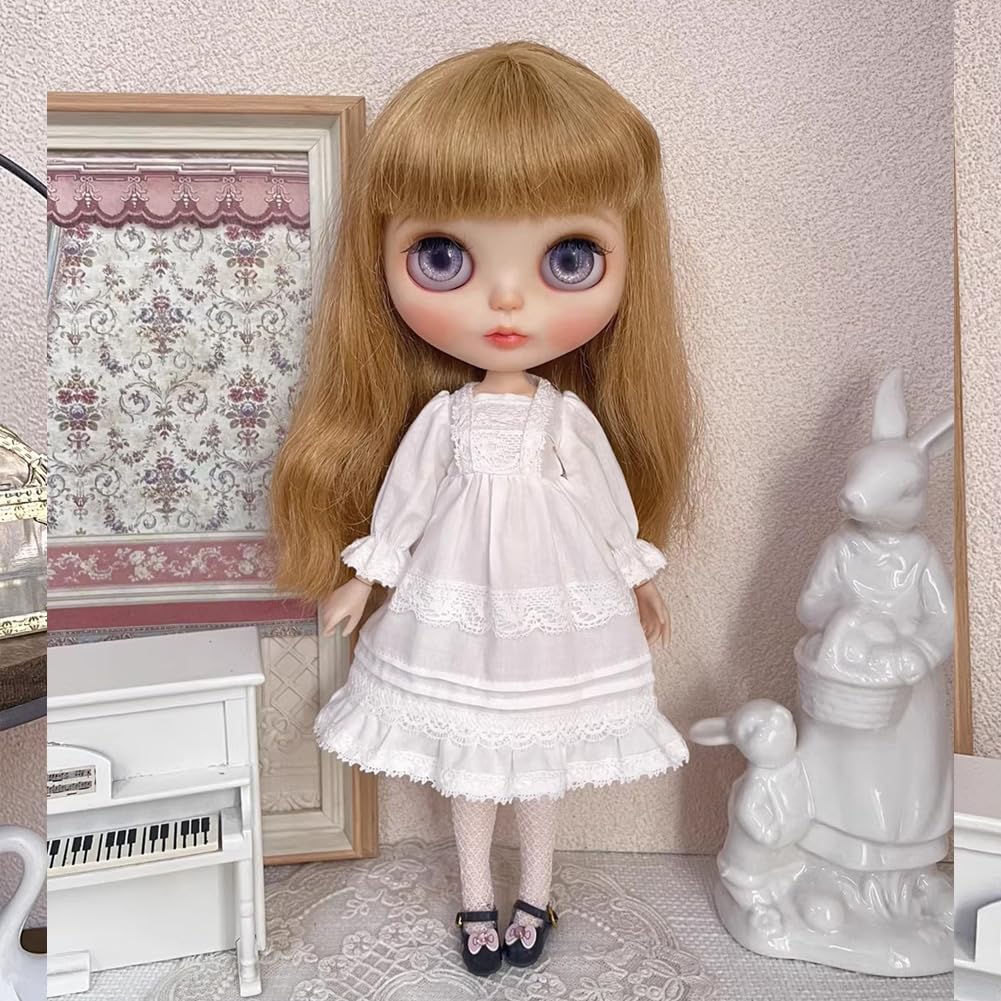 Rakulifey Blythe Clothes Dress Outfit One-Piece Clothes Neo Blythe Costume White Obitsu 24