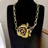 Luxury Exaggerated Flower Necklace Big Neck Chain Jewelry Metal Rose Necklace  Banquet