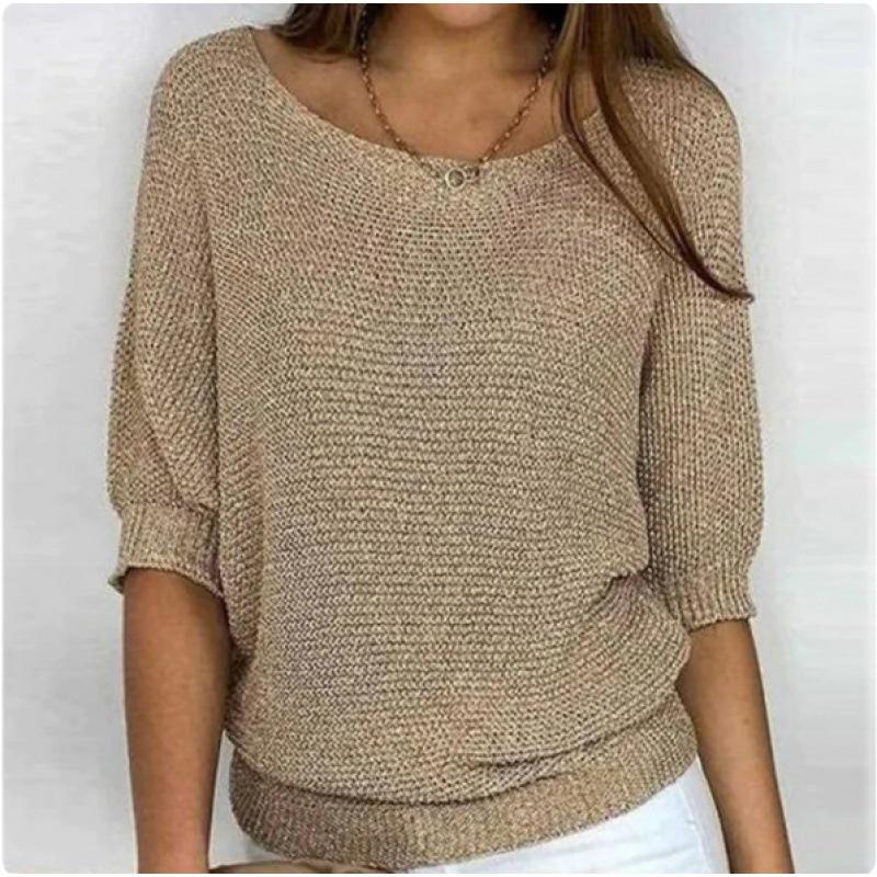 Loose Casual Round Neck Pullover Ladies Temperament Sweater, Autumn Comfortable Ladies Home Knitted Sweater Top