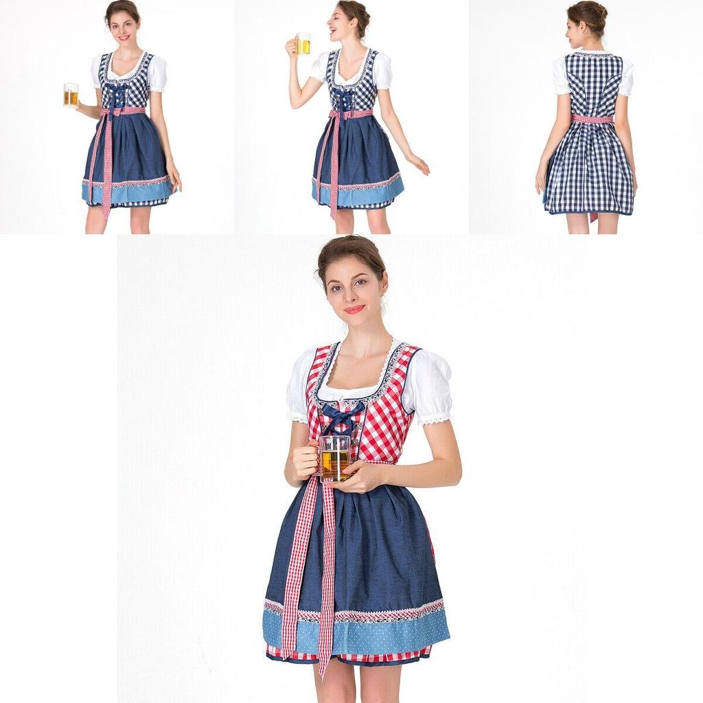 Damski kostium Oktoberfest, gładka sukienka z delikatnym wykończeniem na uroczystości