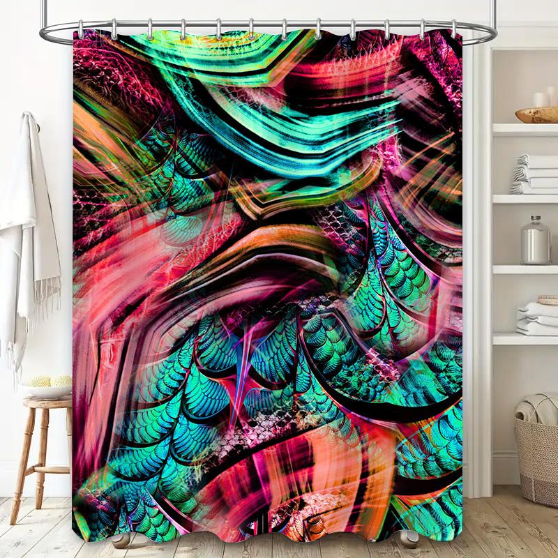 Cortină de cadă abstractă colorată, perfectă pentru o experiență ca la spa în decorul băii tale