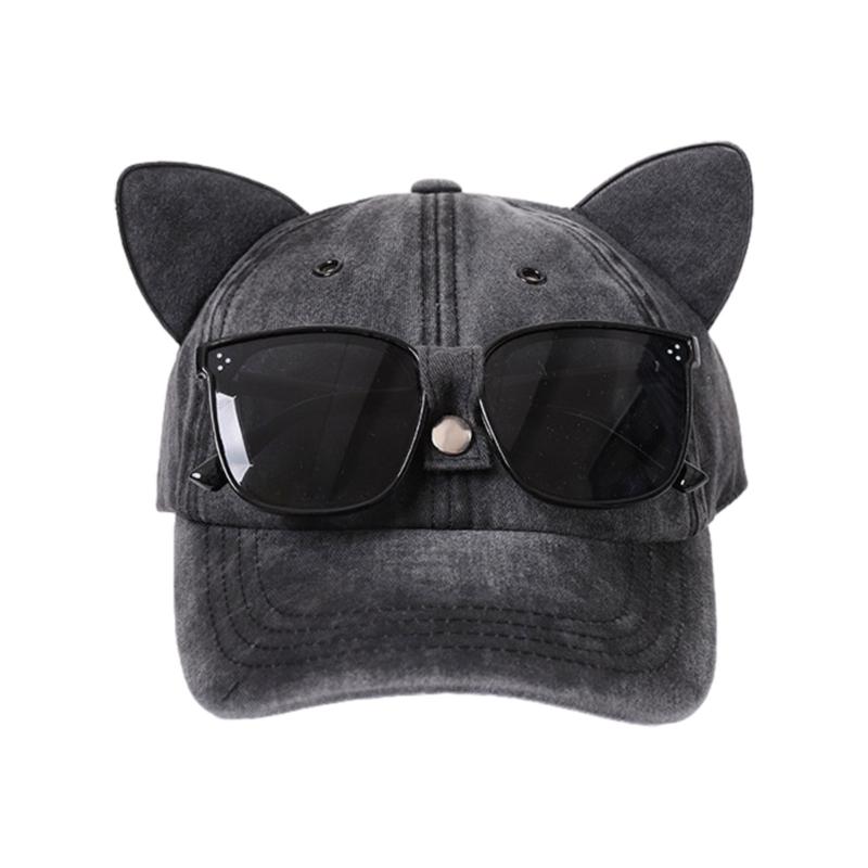 Cat Ear Baseball Cap with Sunglasses Decor Adult Adjustable Cap for Summer Outdoor Cycling Hiking Hat for Teens Men