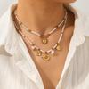 Euro-American Style Pearl Chain Stainless Steel Sunflower Pendant Necklace for Women, High-end Accessory and Outfit Jewelry