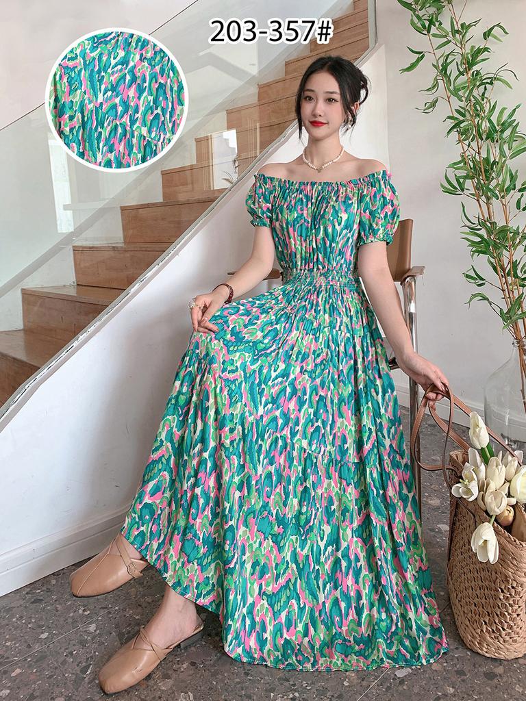 2024 Women's Beach Dress Short Sleeve Floral Dress Cotton Travel Vacation Bohemian Skirt Summer Halter