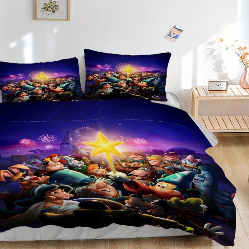 3pcs Disney Classic Characters Fireworks Night Theme Bedding Set, Including 1 Quilt Cover and 2 Pillow Shams, Without Filling, Soft and Comfortable