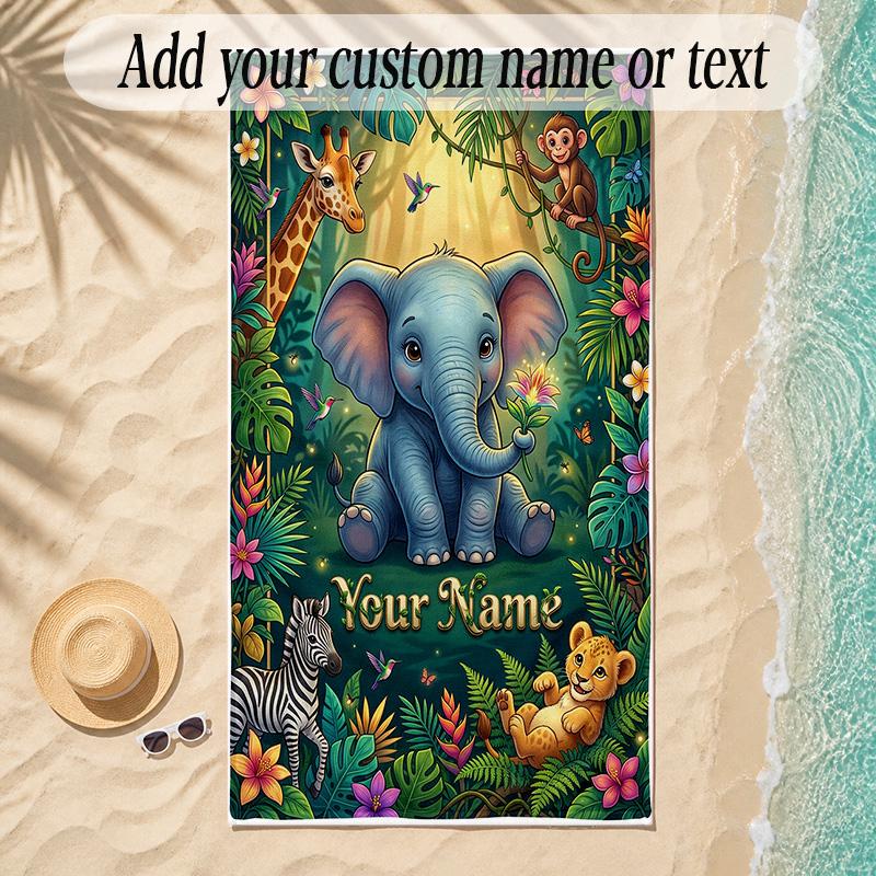 Animals Theme Soft Beach Towel Personalized Custom Name Text Towel Portable for Beach Pool Travel