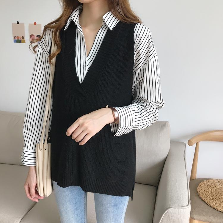 YKR Gilet Donna Senza Maniche A Righe – Maglia Estate Tagliata Con Bottoni E Scollo A V - 2