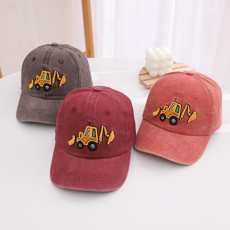4-7Y Cartoon Car Children Baseball Hat Retro Washed Cotton Kids Sunshade Peaked Cap Solid Color Boys Girls Visors Caps