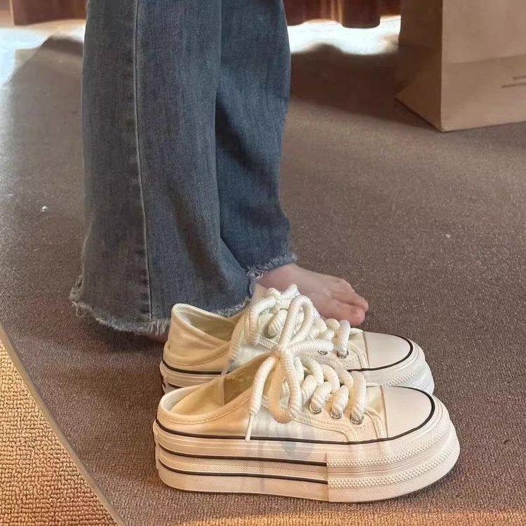 Canvas shoes women's summer new campus platform thin female students inner height increase casual versatile white board shoes