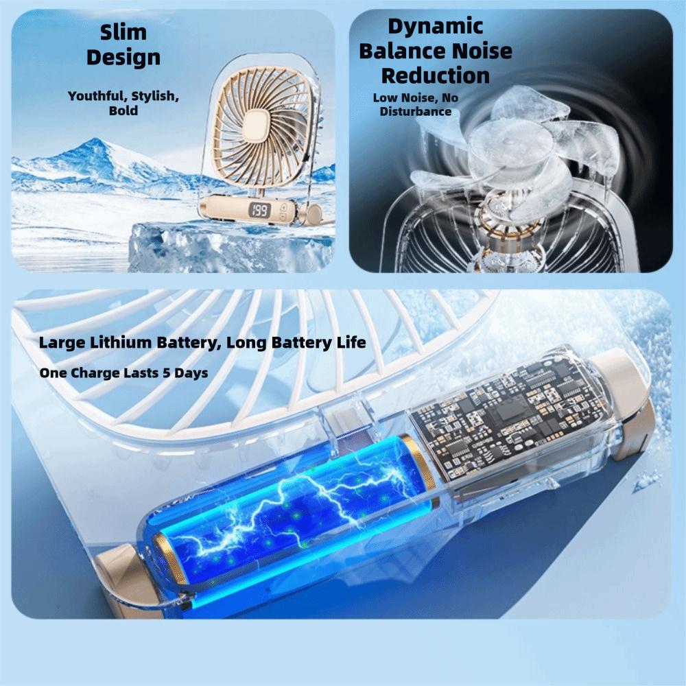 Plastic Rechargeable Portable Fan Digital Display Foldable Portable Cooling Fan Low Noise Rechargeable Hanging Fan Home Office