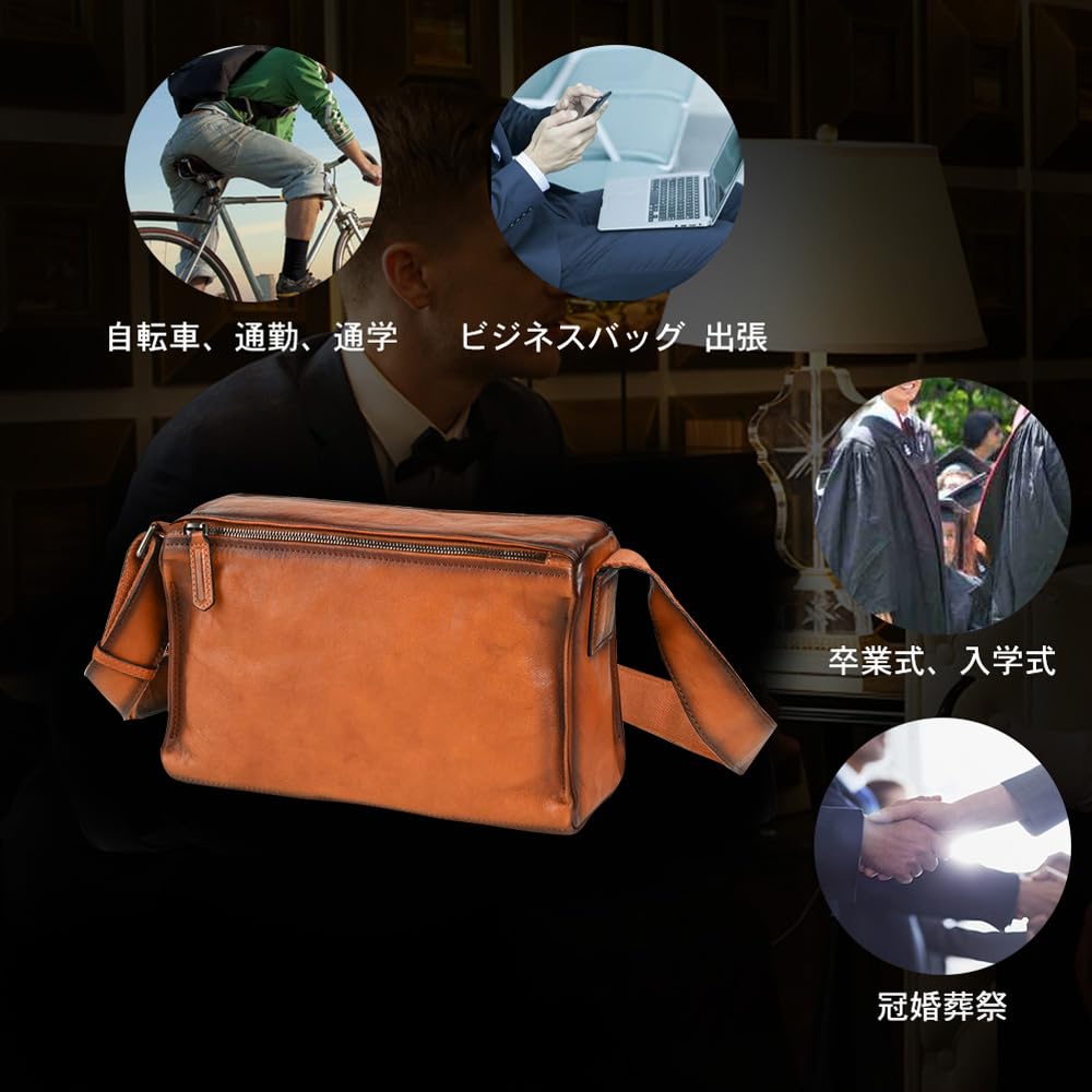 Whatna Tanned Natural Cowhide Leather Shoulder Bag for Body Chest Genuine Shoulder Crossbody Commuter School Business Bicycle 13703 Antique-Style Men,
