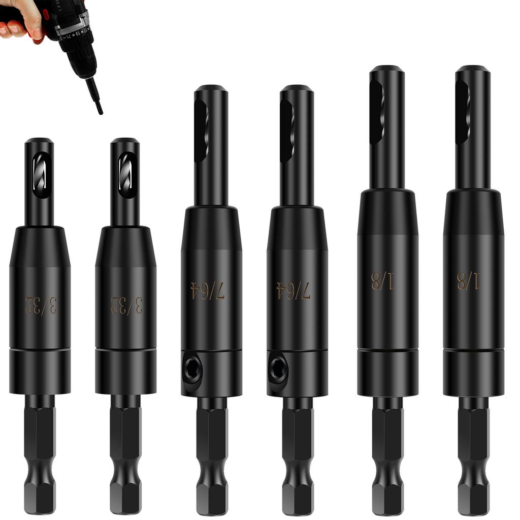Self Centering Hinge Drill Bit Set with 10 Twist Drill Bits 1/4” Quick Change Hinge Center Drill Bits Hex Key for Woodworking