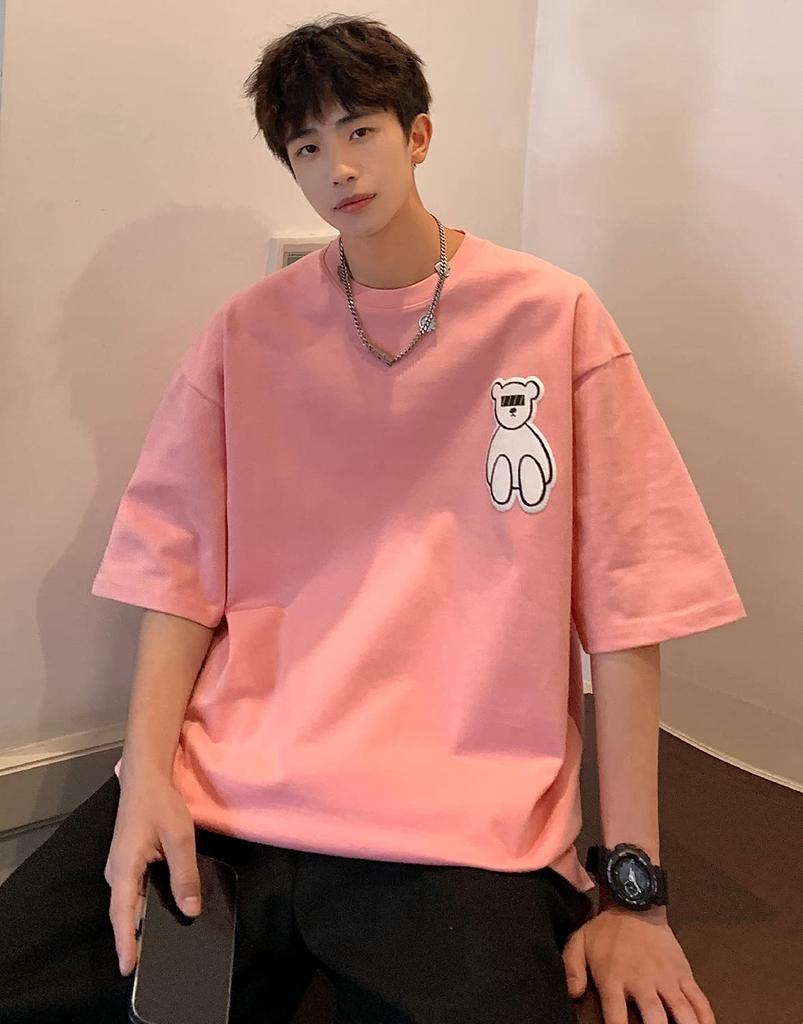 Short Summer Bear Loose Autumn Loose Bullet [Bligo] Men's T-shirt, Sleeve, Cotton, Clothes, Pattern, Plain, Cute, Fit, Casual, Tops, Popular, Spring,