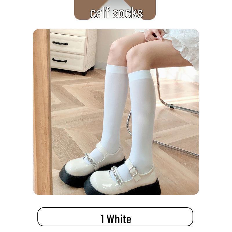 Women's White & Black Japanese Thigh High Silk Stockings - Spring/Summer Velvet Over-the-Knee Socks