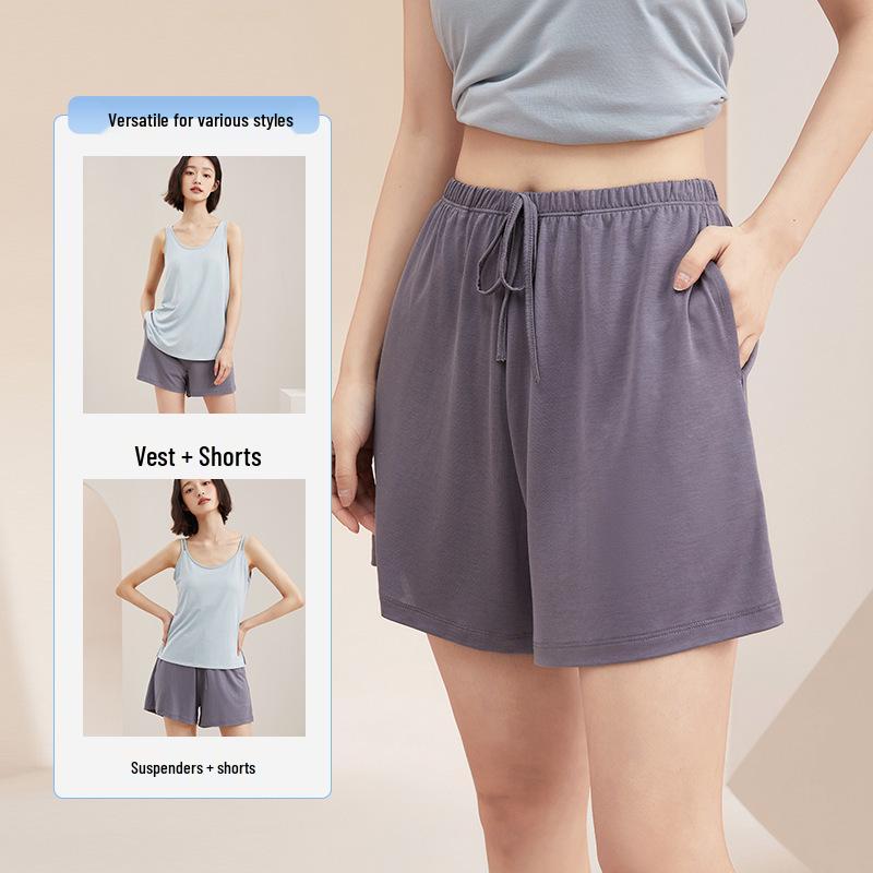 

Женский хлопковый пижамный комплект большого размера с коротким рукавом и вкладышами для бюстгальтера M-L