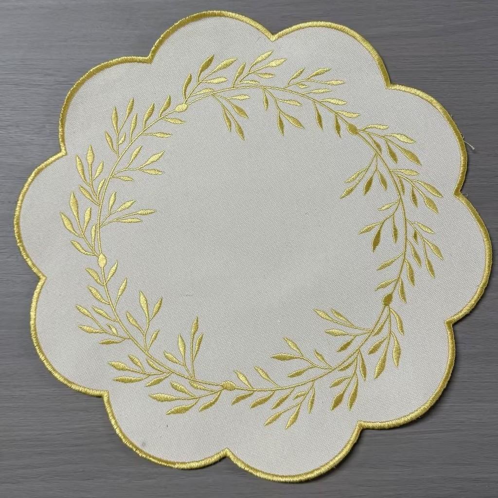 Canvas Embroidered Floral Table Mat With Heatresistant Thick Durable Material For Home Dining