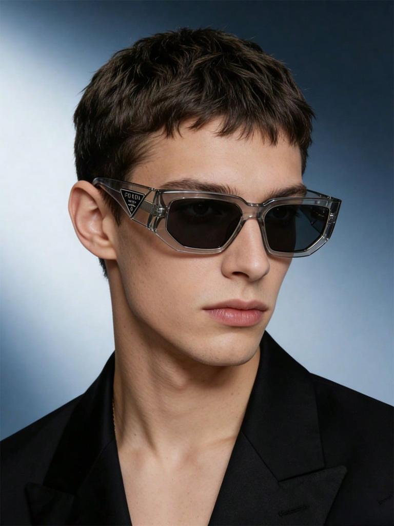 Prada PR09ZS Transparent Grey Sunglasses, Modern UV400 Shades with Triangle Logo