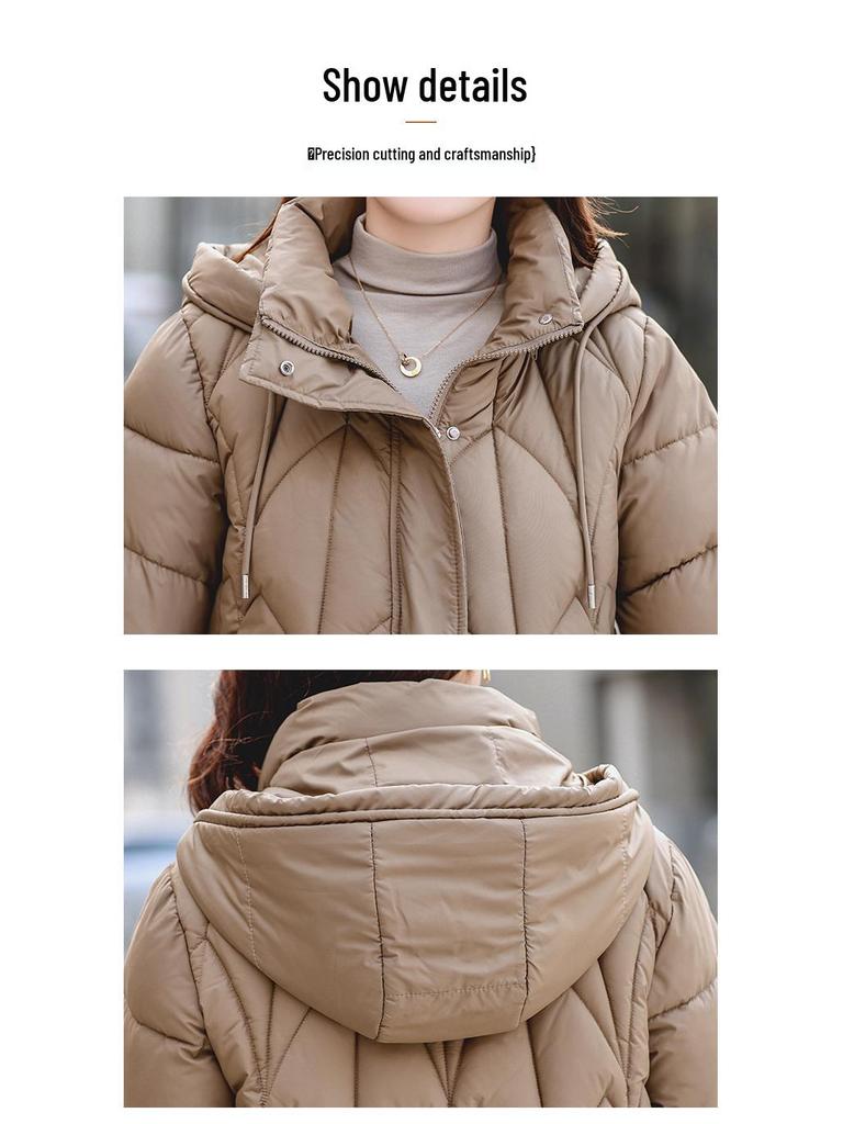 Women's Korean Style Mid-Length Cotton Coat with Detachable Hood - Loose Fit, Slimming, and Cold-Proof Winter Outerwear.