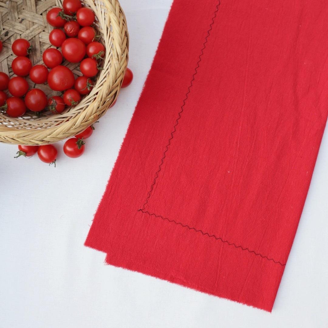 High-end Organic Square Cotton Napkins Sewing Edge Hemstitch French Style Eco-Friendly Reusable Machine Washable Customizable 45*45cm красный