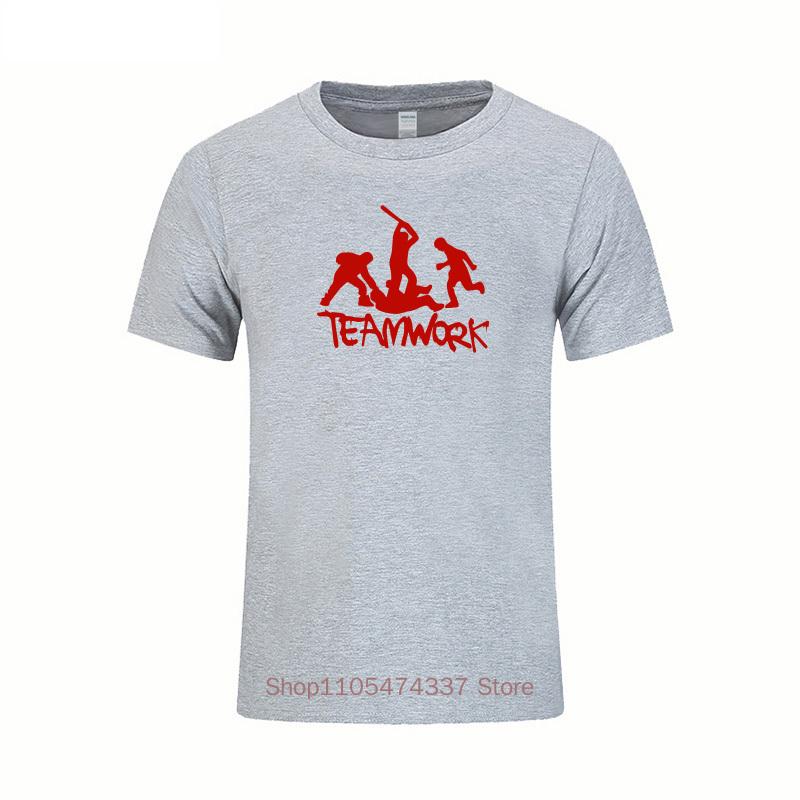 Teamwork Group Fights Funny Print T Shirt Unisex Summer Fashion Short Sleeve Cotton Tshirts Humor Birthday Gift Tees Top