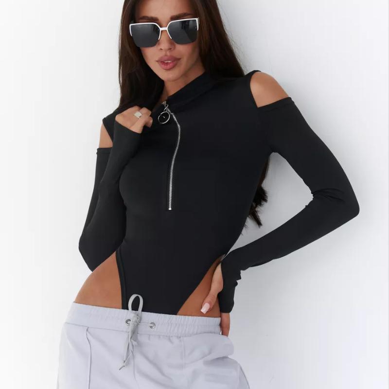 Evropský a americký dámský jarní styl jednobarevný, upnutý zip s dlouhým rukávem sexy dívčí overal