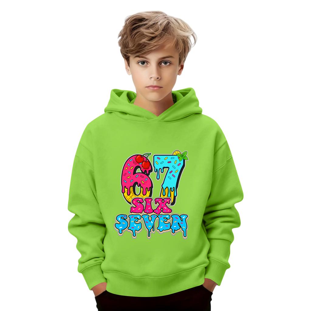 Långärmad lös tröja för barn med bokstavstryck, dragsko och huva