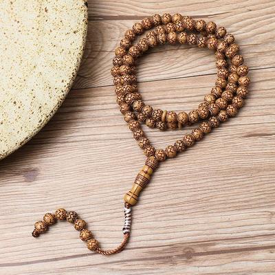 Terço Artesanal Imitação Grão de Madeira: 99 Contas Tasbih do Oriente Médio Contas de Oração Joias Árabes
