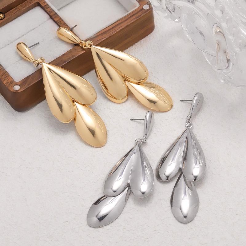 Exaggerated Geometric Metal Water Drop Earrings for Women - Trendy European & American Design