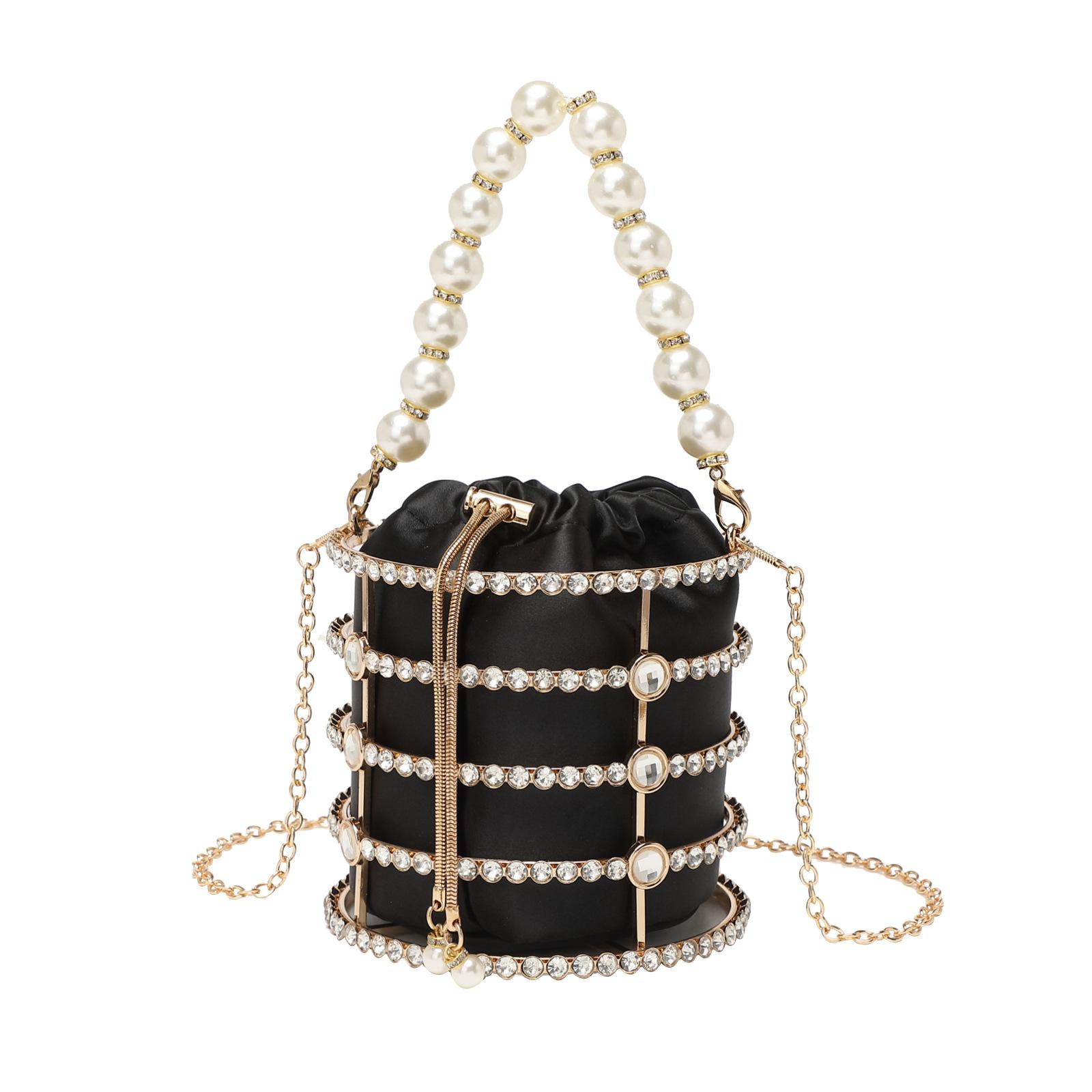 

Fashion Metallic Evening Bags Hollow Out Diamond Chain Crossbody Bags Chain Bucket Handbags Party Wedding Dinner Bag Clutch 14-14-16CM чёрный