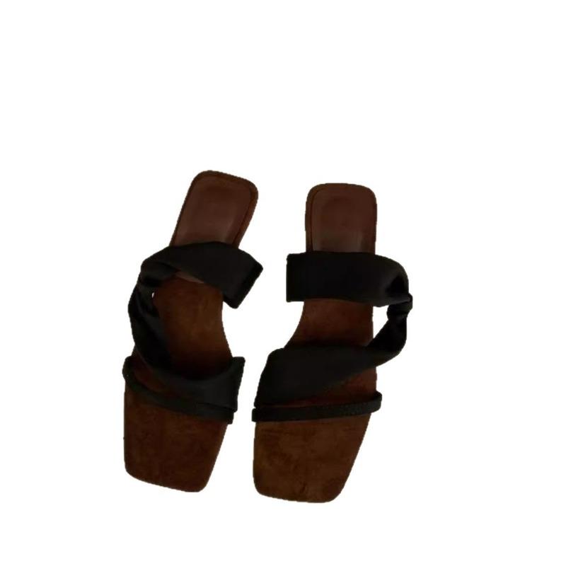 Summer New Fashion Versatile Niche Design Sense Retro Wedge Sandals Square Head Open-toed High-heeled Cool Slippers