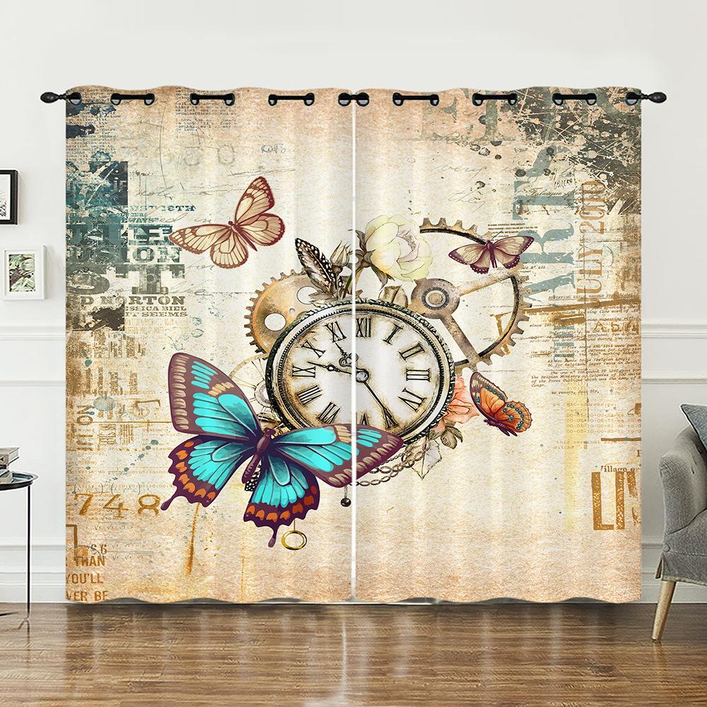 Curtain Butterfly 3D Sunshade Digital Printing Curtain Bedroom Blackout No Punching Curtain