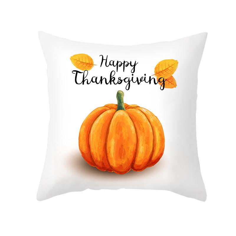 New Autumn Thanksgiving Pillow Cover Peach Skin Polyester Printed Pumpkin Harvest Pillow Home Pillow Cover