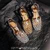 Fashion Women's New Summer European and American Comfortable Leather Cowhide Hollow Bird's Nest Low Heel Baotou Large size Roman Sandals