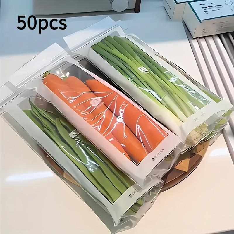 50pcs Pack Button-Sealed PE Bags Suitable for Fruits Vegetables Meat & Grains - Transparent Long Freezer Storage Bags with Button Closure 50 sealing bags