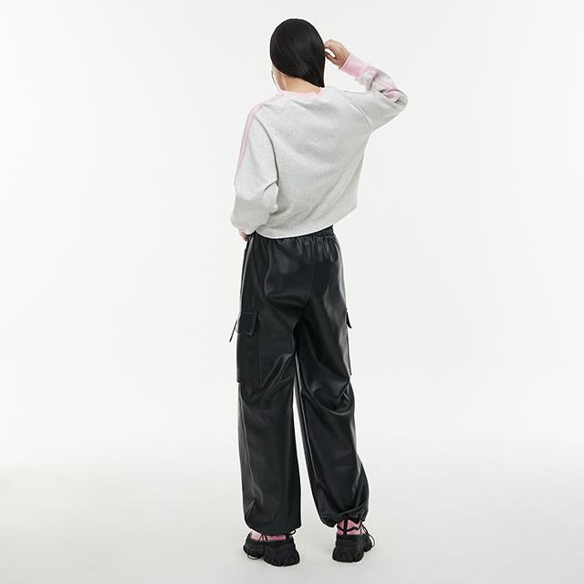 Rap Cargo Pocket Elastic Waist Leather Pants Aq1Lp260