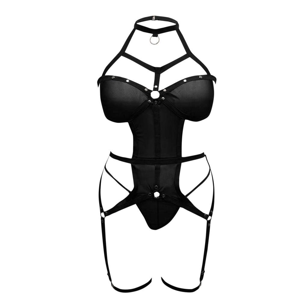 Sexy Lingerie Seductive Sex Role-Playing Chain 3 Piece Set Transparent Underwear For Women Sexy Rivet Mesh Babydoll Intimate Set
