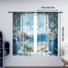 2pc,  Curtain Seaside landscape and white flowers Butterflies Fabric,Without Electricity Versatile for Holiday Family Party