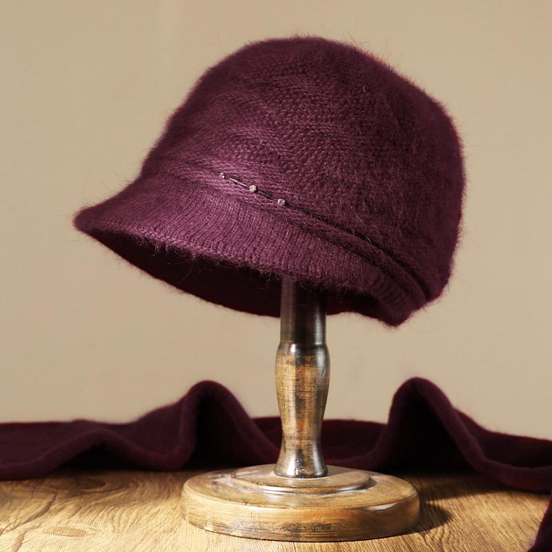 

Wool hat women s autumn and winter warm knitted hat cold protection ear protection rabbit hair middle aged man winter thickened mother hat One size темно-фіолетовий колір