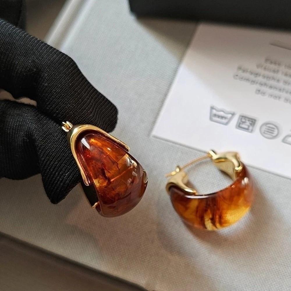 Pendant Amber Color Earrings Light Luxury Amber Ear Stud Romantic Vintage Women's Earrings  Women