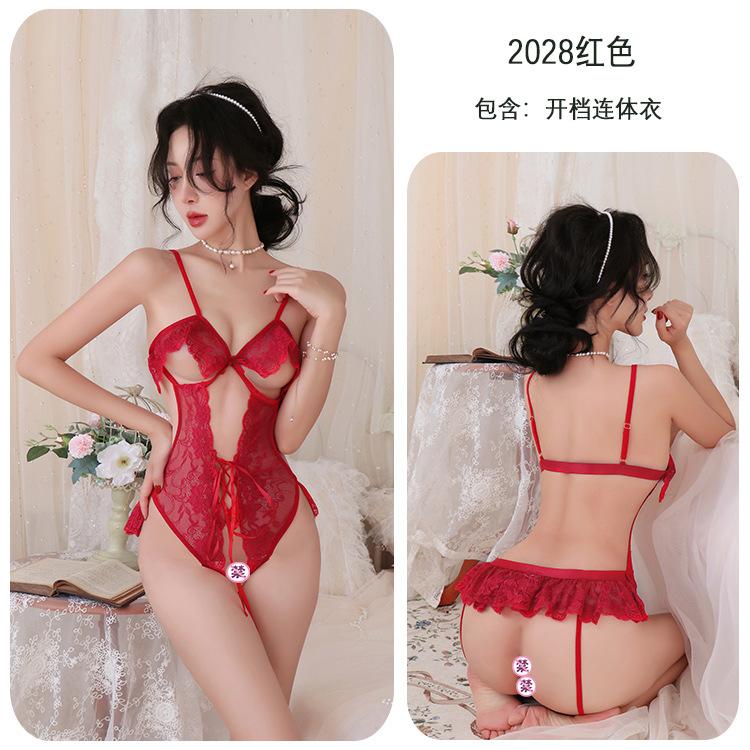 Sexy Lingerie Sexy Suspender Lace Seduction Onesie Women's Steel Tray Gathers Perspective Uniform