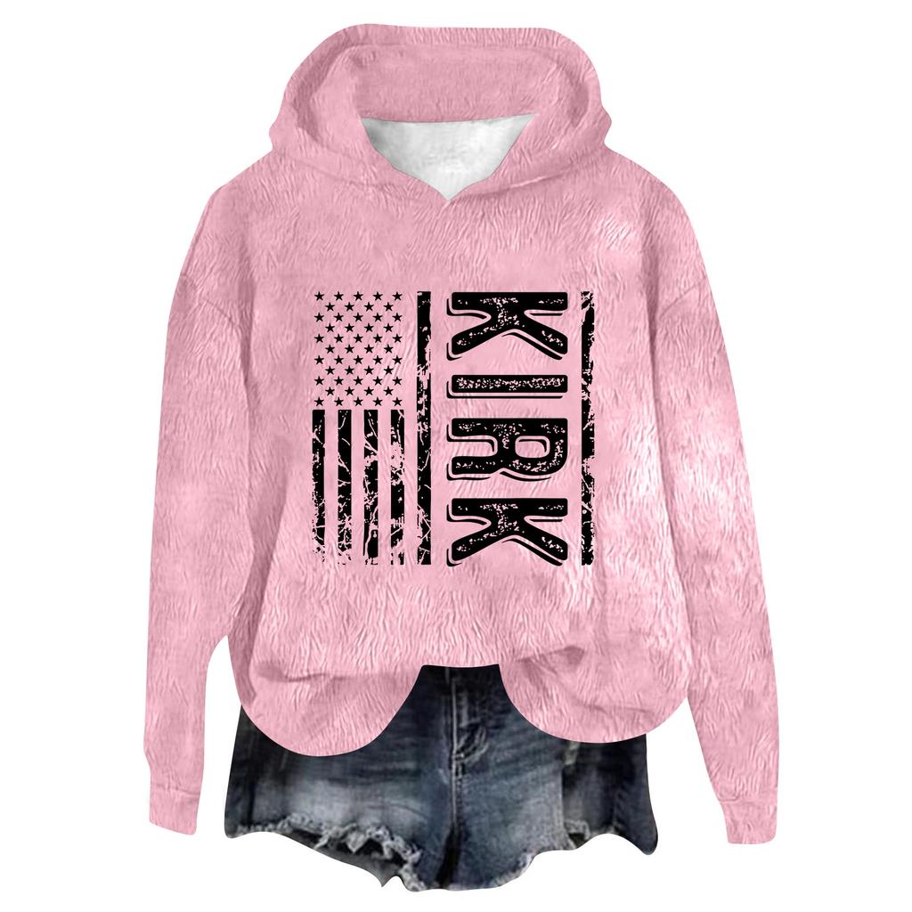 Women's Hooded Long Sleeve Printed Flannel Top Hooded Sweatshirt