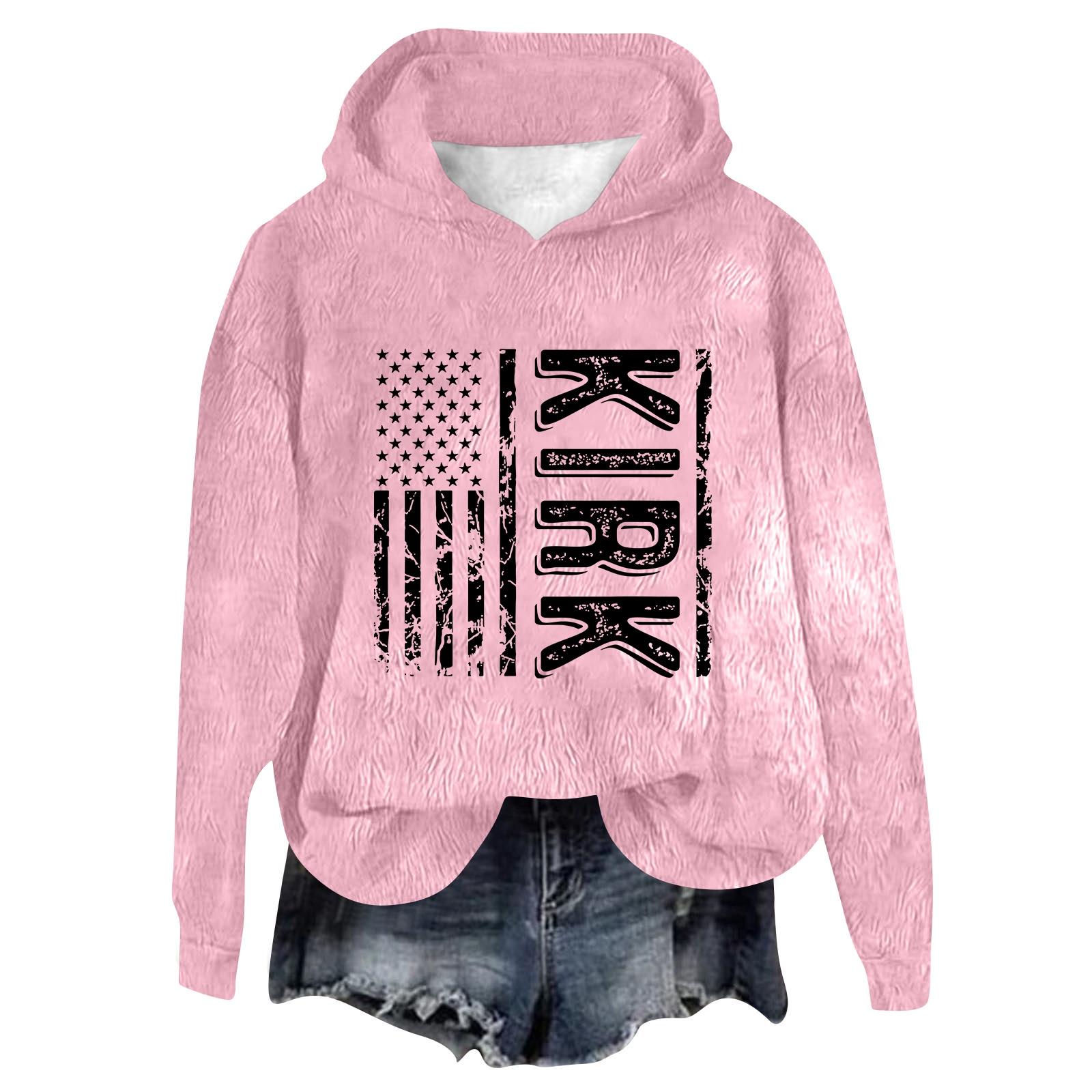 

Женский фланелевый топ с капюшоном и длинным рукавом с принтом, толстовка с капюшоном L розовый