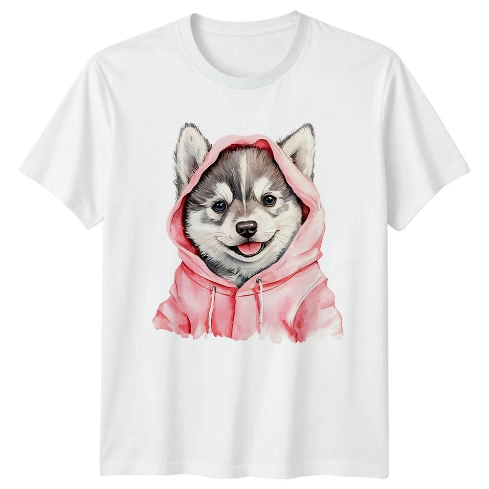 Cute Puppy Dog In A Pink Hoodie Unisexs TShirt Siberian Husky Dog Christmas S