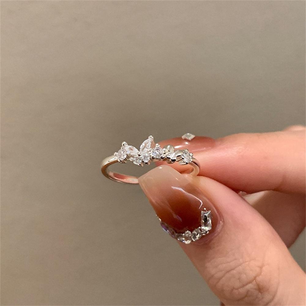 Over 120 Styles Korean style zircon diamond ring women's 925 sterling silver spring and summer niche light luxury high-end index finger ring open ring