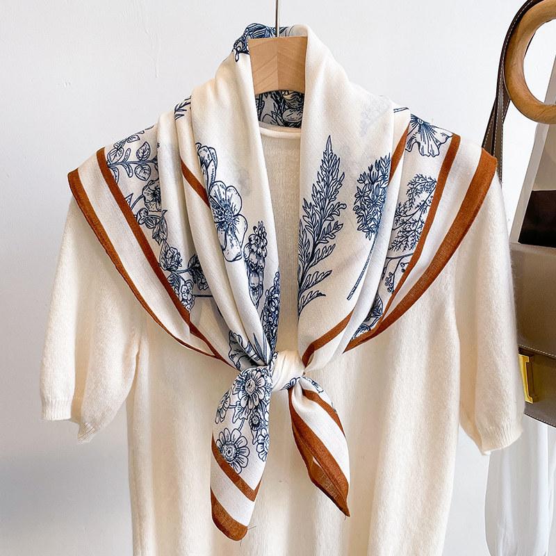 Niche style simple temperament versatile striped large square scarf silk scarf women's spring and autumn new scarf outer shawl 91CM