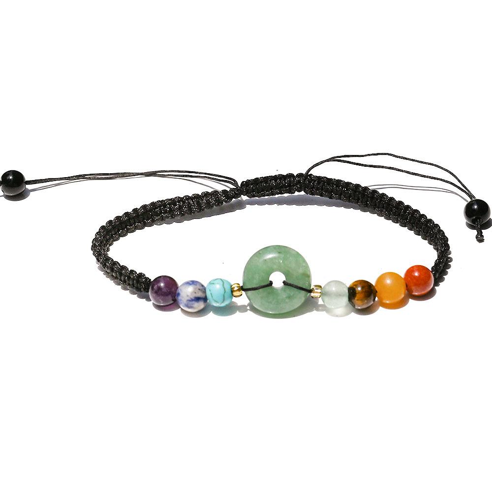 1pc Colorful Weaving Bracelet Natural Stone Bracelet Crystal Peace Buckle Adjustable Donut Yoga Stone Handstring Jewelry Gift