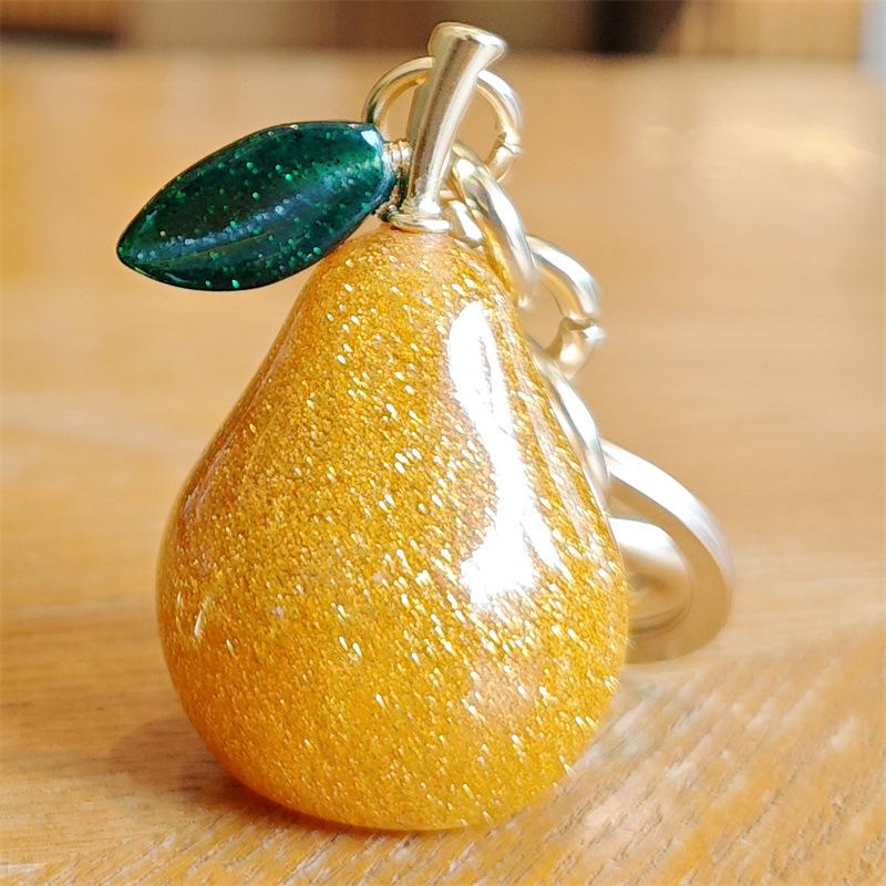 New Shiny Creative Cute Fruit Pear Bag Ornaments Colorful Fashion Car Key Chain Metal Flower Key Ring Exquisite Gift Souvenir