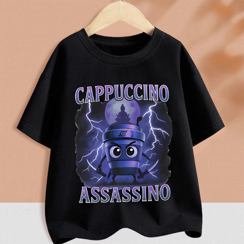 Kids T-shirt Summer Short Sleeve Tungtung Sahur Brainrot Cartoon Children Tees Tops Boys Girls Clothes